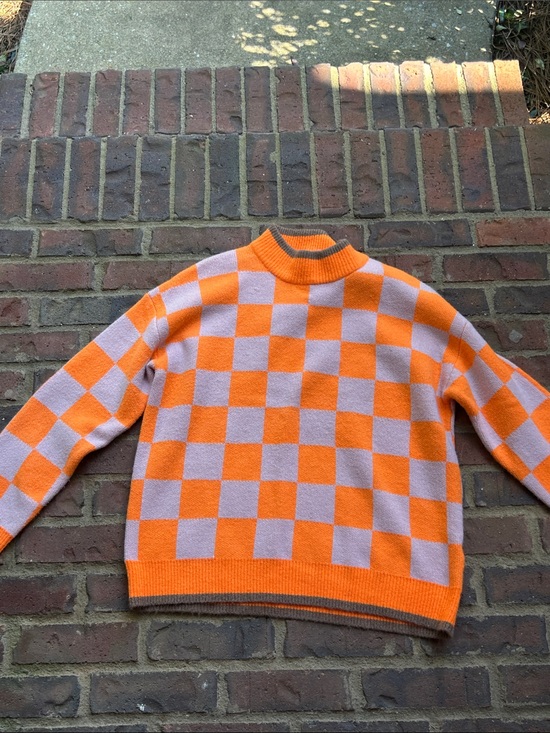 THML Sweaters - THML Orange and Pink Checkerboard Sweater